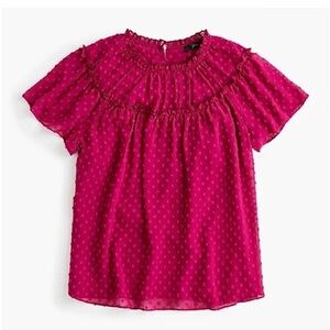 J.crew Pink Gathered bib top in drapey swiss dot dark berry Size Small